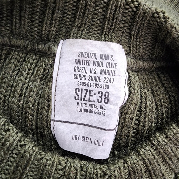 Vintage U.S.M.C. Shade Olive Green Knitted Wool Ribbed Men's Sweater Size 38 - Picture 10 of 10